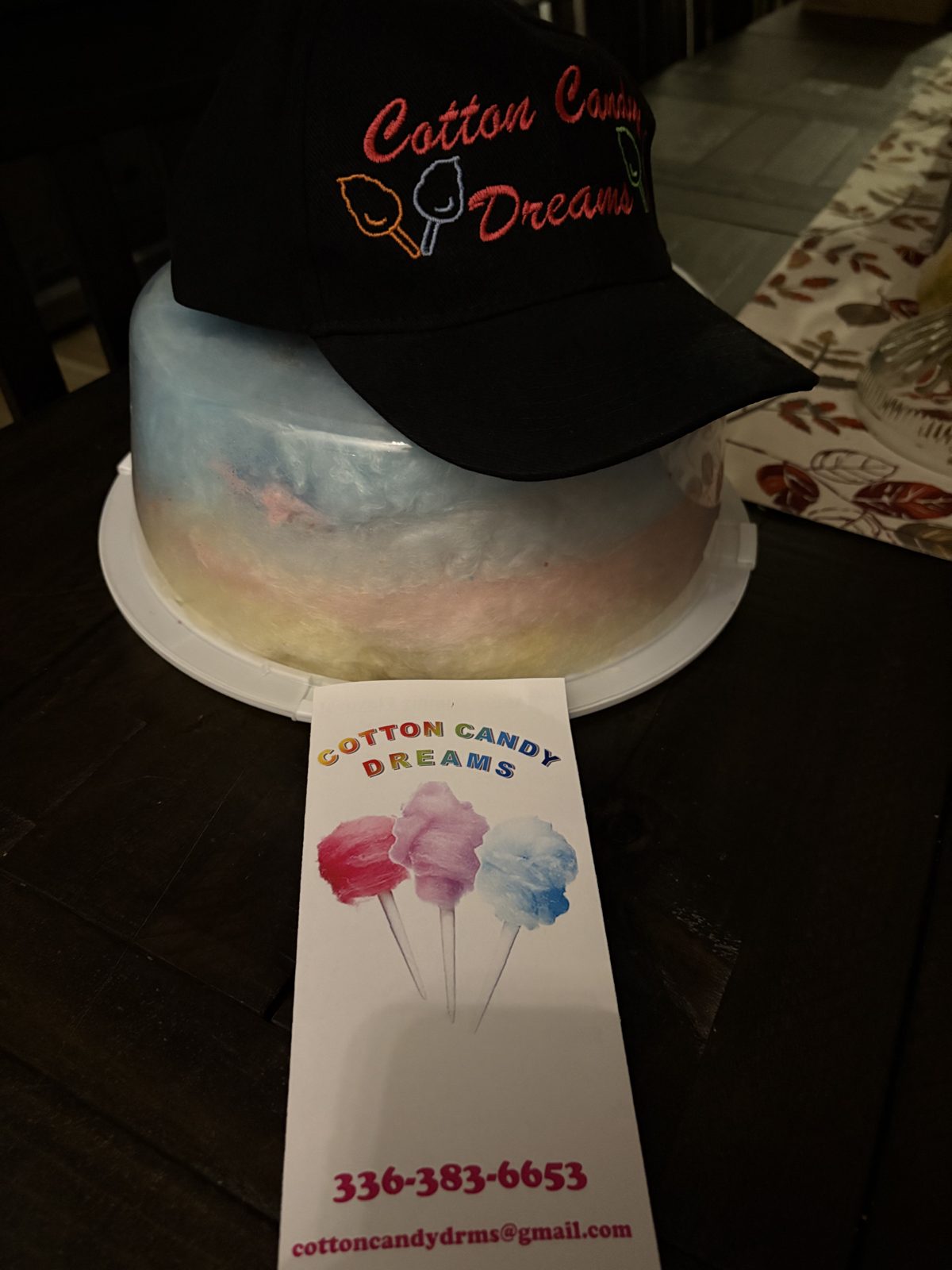 Cotton Candy Dreams branded cap and business card