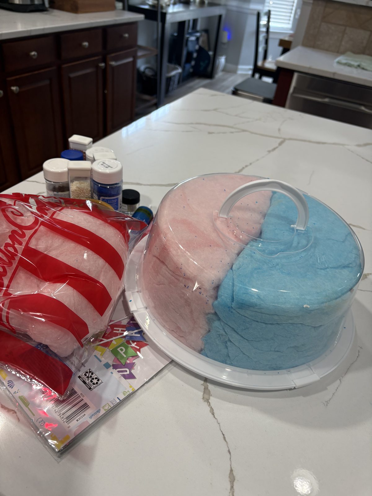 Pink and blue cotton candy cake
